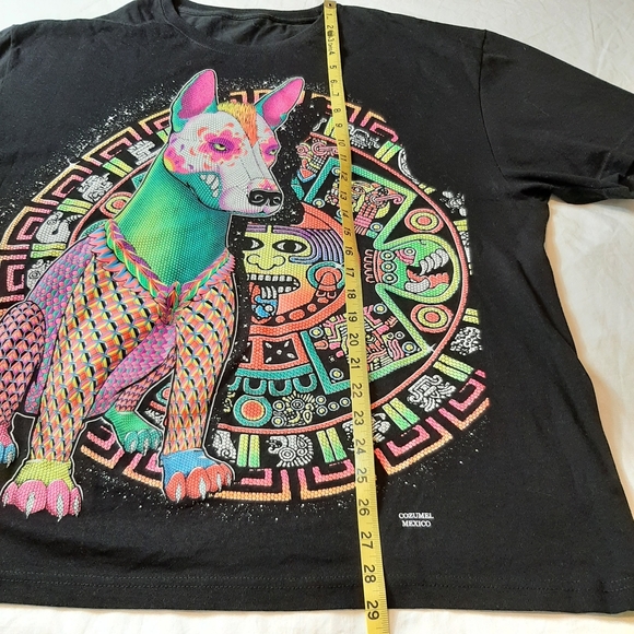 Men's Black T-Shirt with A Sprit Dog in Multiple Neon Colors. Cozumel Mexico - Picture 4 of 5